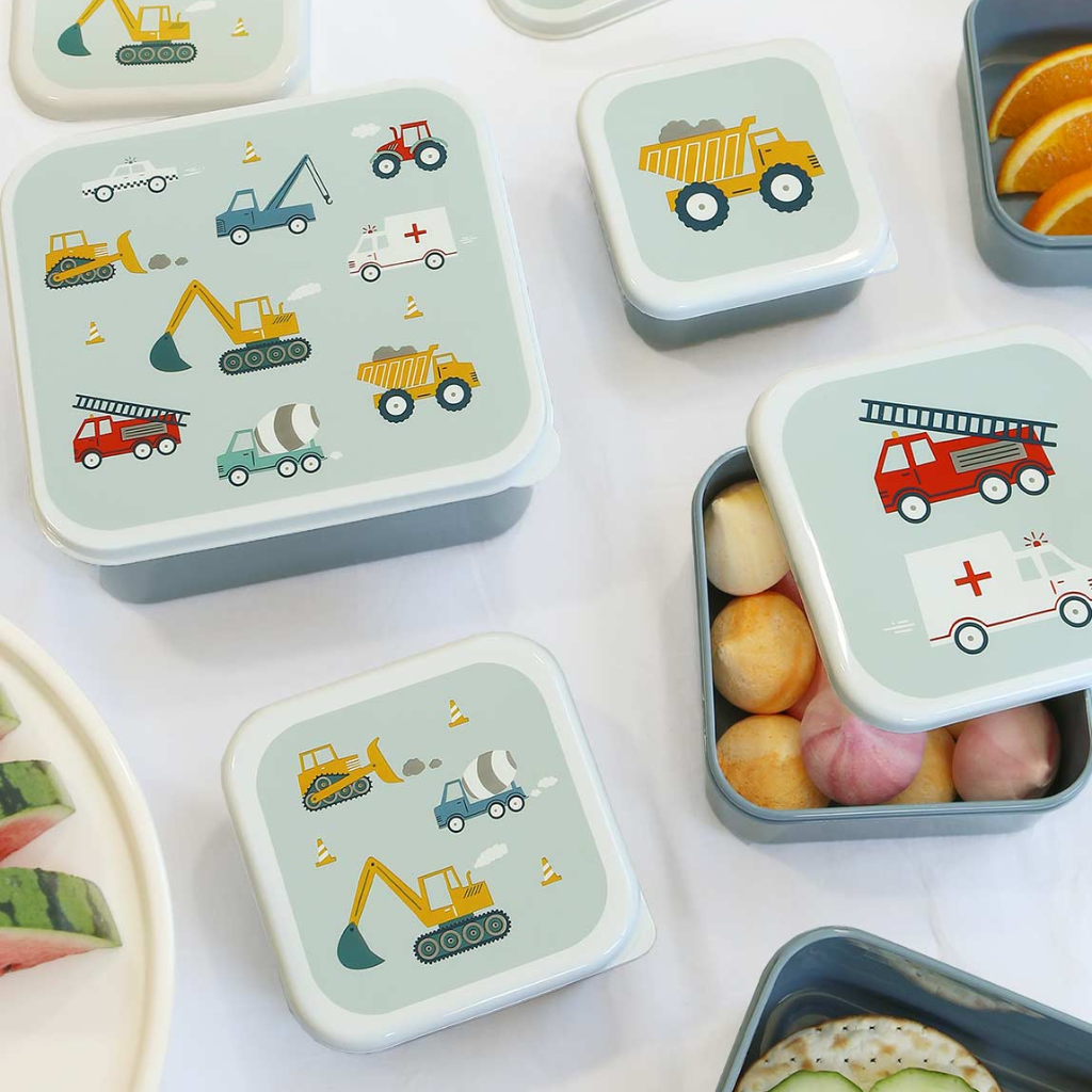 A little lovely company Lunch & Snack Box Set Vehicles - 4 stuks