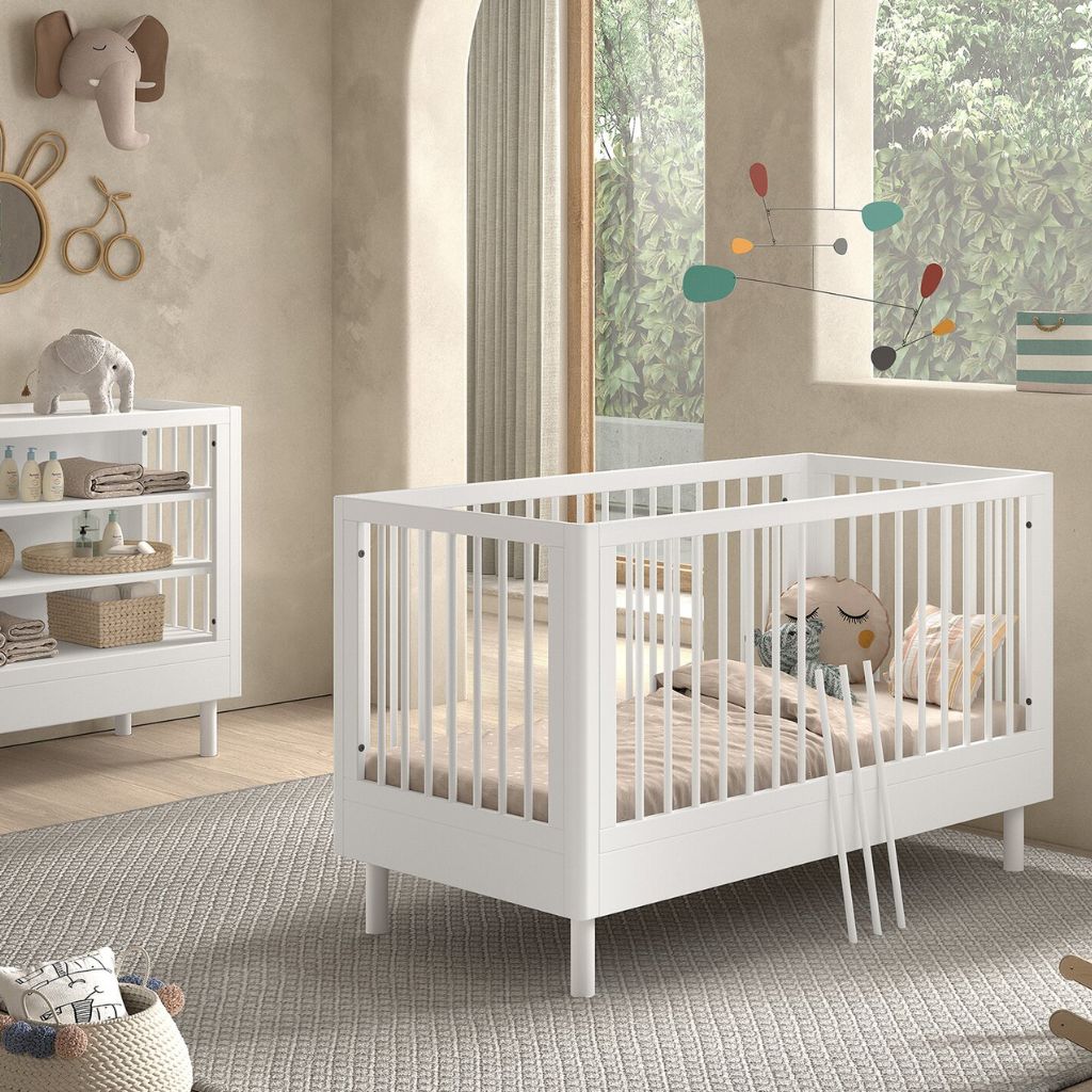 Jaxx Chambre de bébé 2 pièces (Lit évolutif L 140 x Lg 70 cm + commode ouverte) Forrest Hêtre blanc