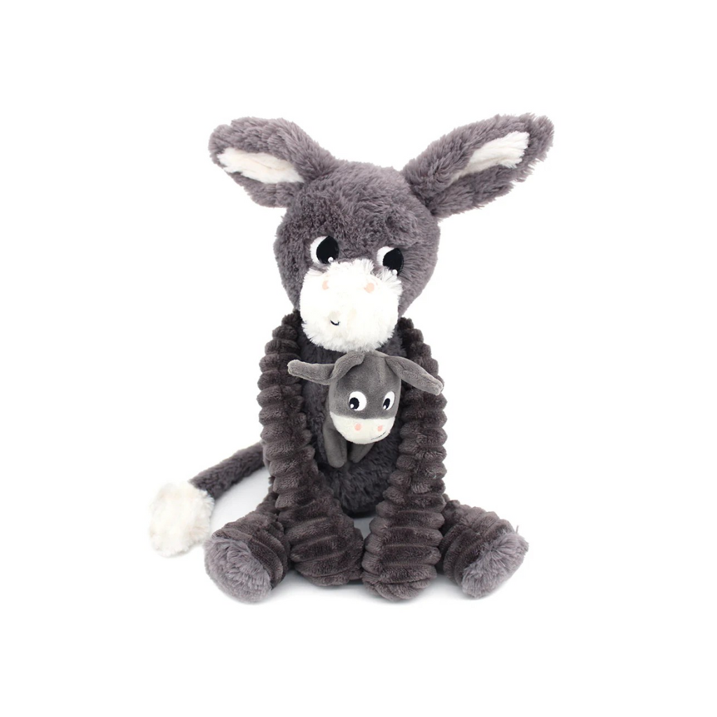 Les Déglingos Knuffel Poitou Donkey Mom & Baby Grey Ptipotos