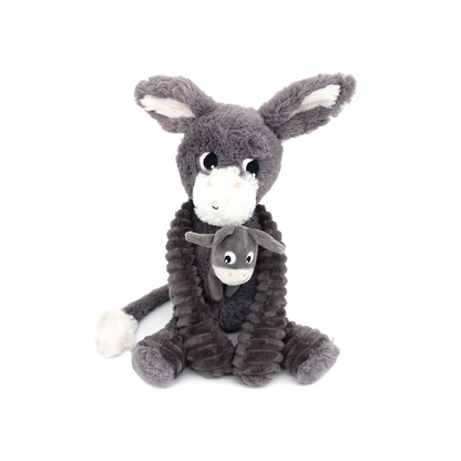 Les Déglingos Knuffel Poitou Donkey Mom & Baby Grey Ptipotos