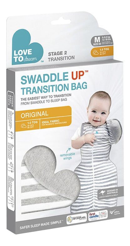 Love to Dream Sac d'emmaillotage / Sac de couchage Swaddle Up Original Stripe TOG 1,0 Grey 70 cm