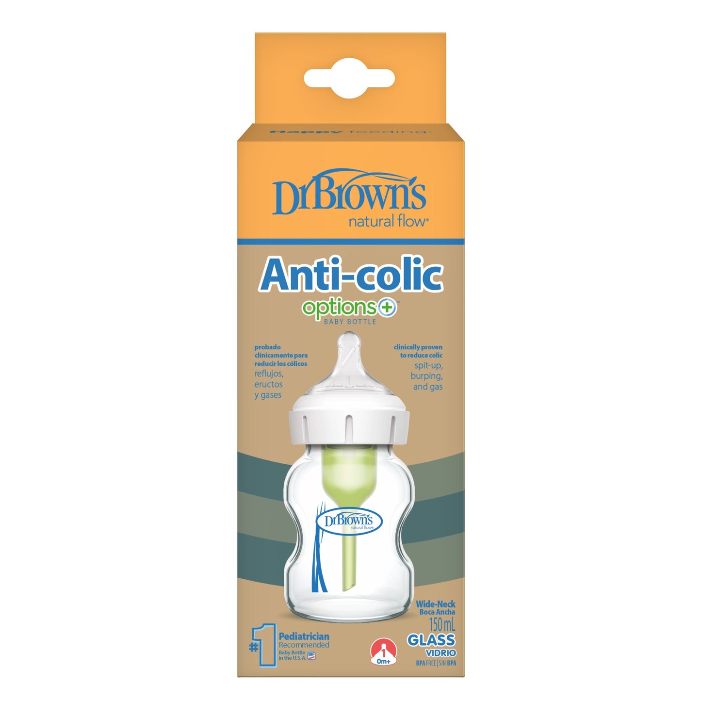 Dr. Brown's Antikoliekzuigfles Options+ van glas met brede hals transparant 150 ml