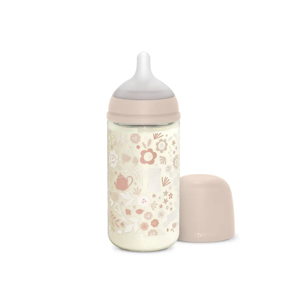 Suavinex Biberon en verre Wonderland 3m+ Débit moyen Rose 240 ml