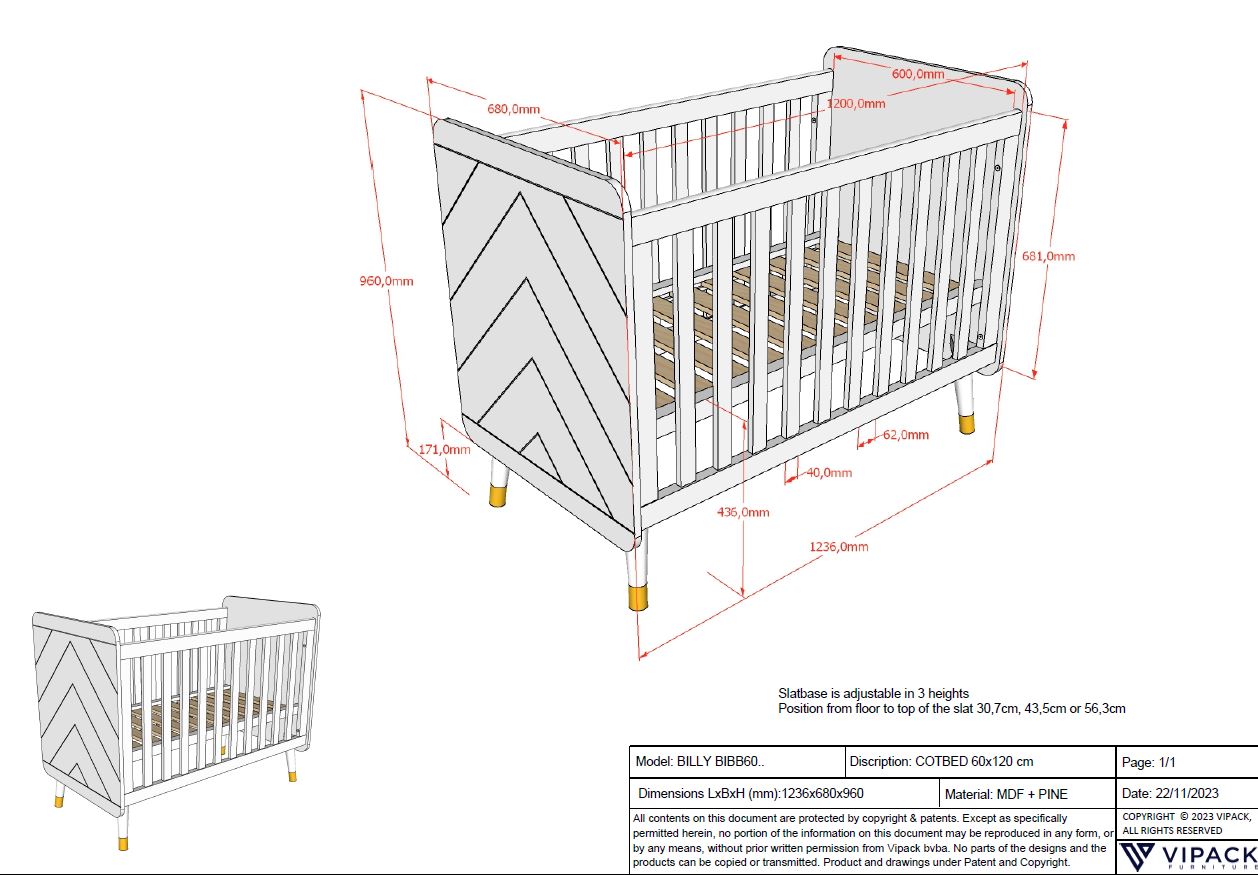 Jaxx Babybed Billy L 120 x B 60 cm wit