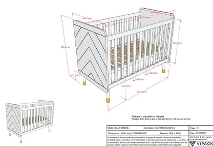 Jaxx Babybed Billy L 120 x B 60 cm wit