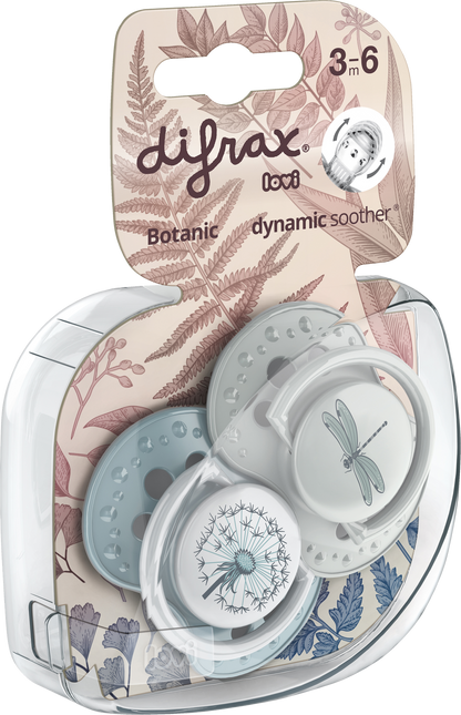 Difrax Sucette + 3 mois LOVI Dynamic Botanic  Green/Blue - 2 pièces
