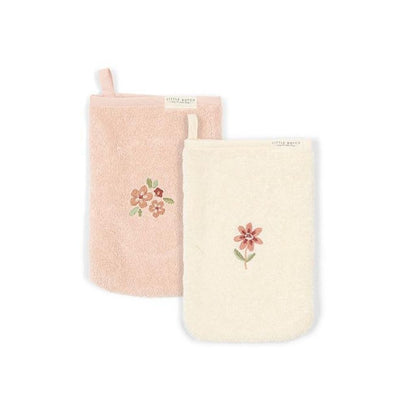 Little Dutch Washandje geborduurd Fairy Garden roze/beige B 14 x L 21 cm - 2 stuks