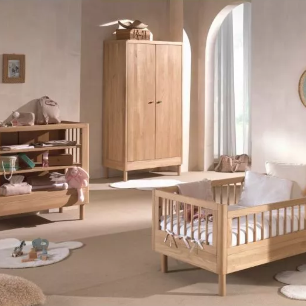 Jaxx Chambre de bébé 3 pièces (Lit pour enfant L 140 x Lg 70 cm + commode ouverte + armoire 2 portes) Forrest Chêne