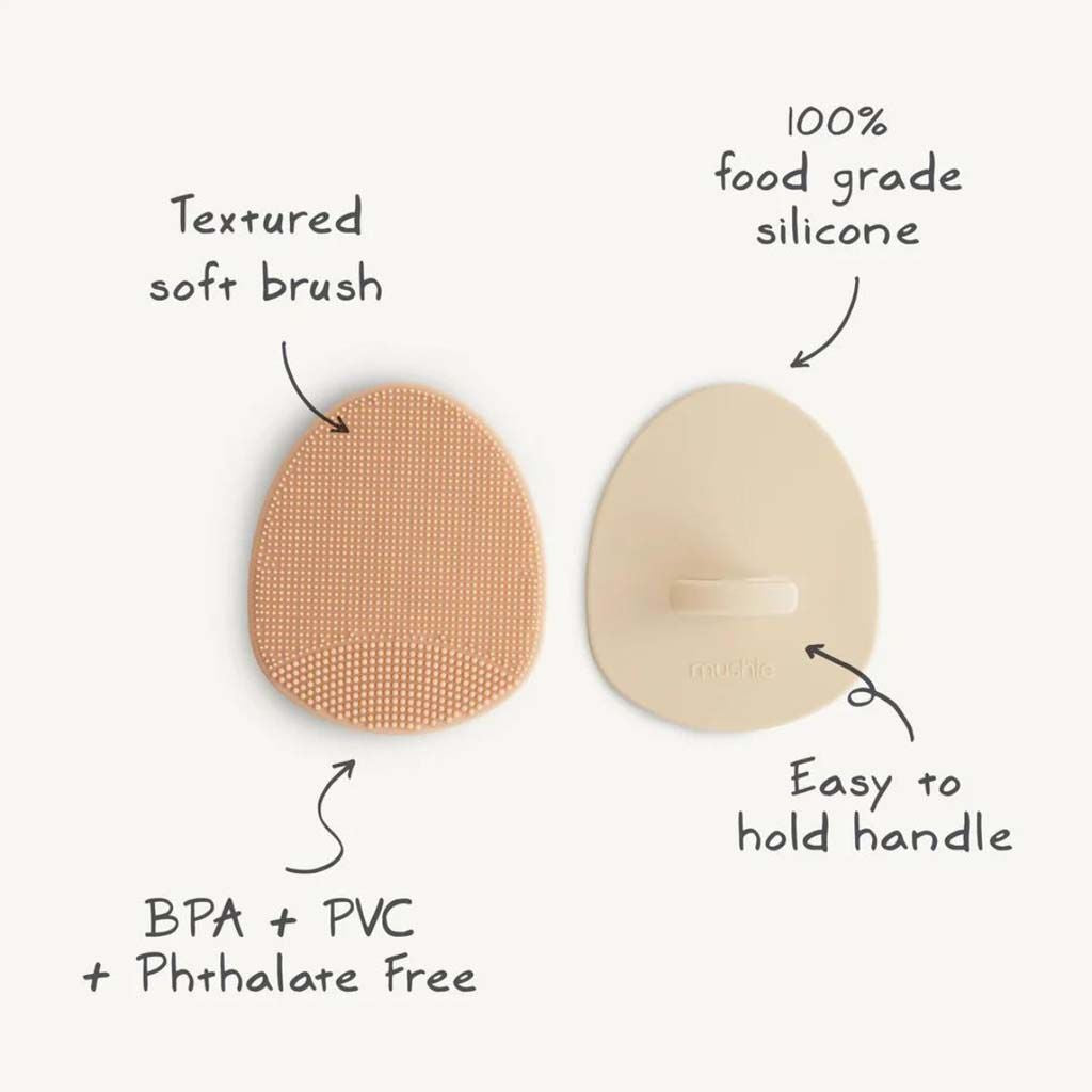 Mushie Brosse pour bébé en silicone Blush/Shifting Sand - 2 pièces