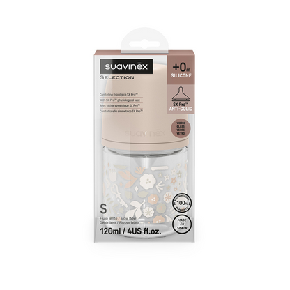 Suavinex Glazen zuigfles Wonderland 0+ trage melktoevoer 120 ml roze