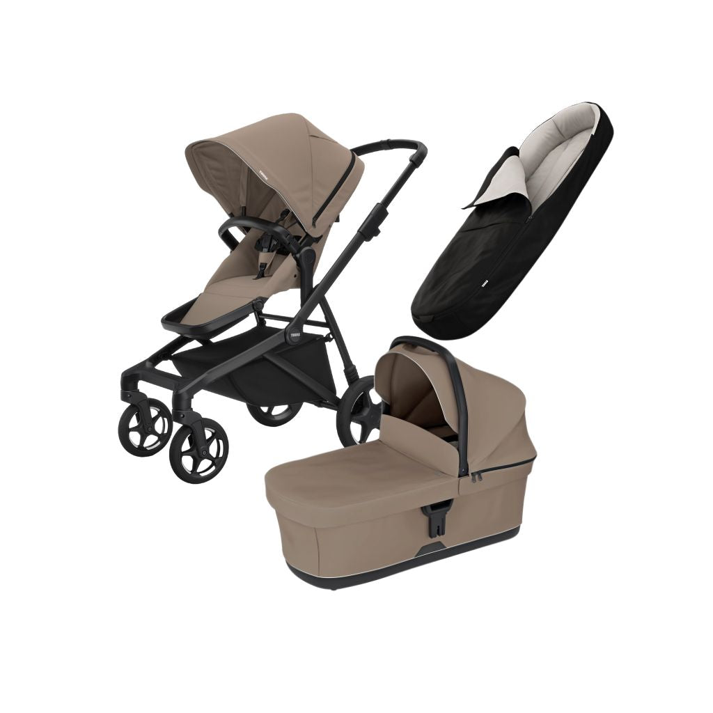 Thule 2-in-1 Kinderwagen Sleek2 Tinted Taupe + Draagmand Tinted Taupe+ Gratis Zwarte Voetenzak