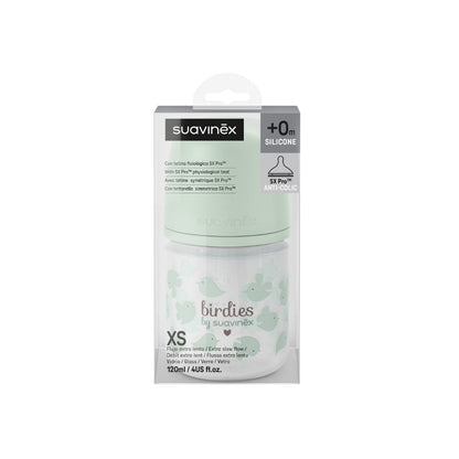 Suavinex Biberon en verre tétine SX Pro XS Birdies vert 120 ml