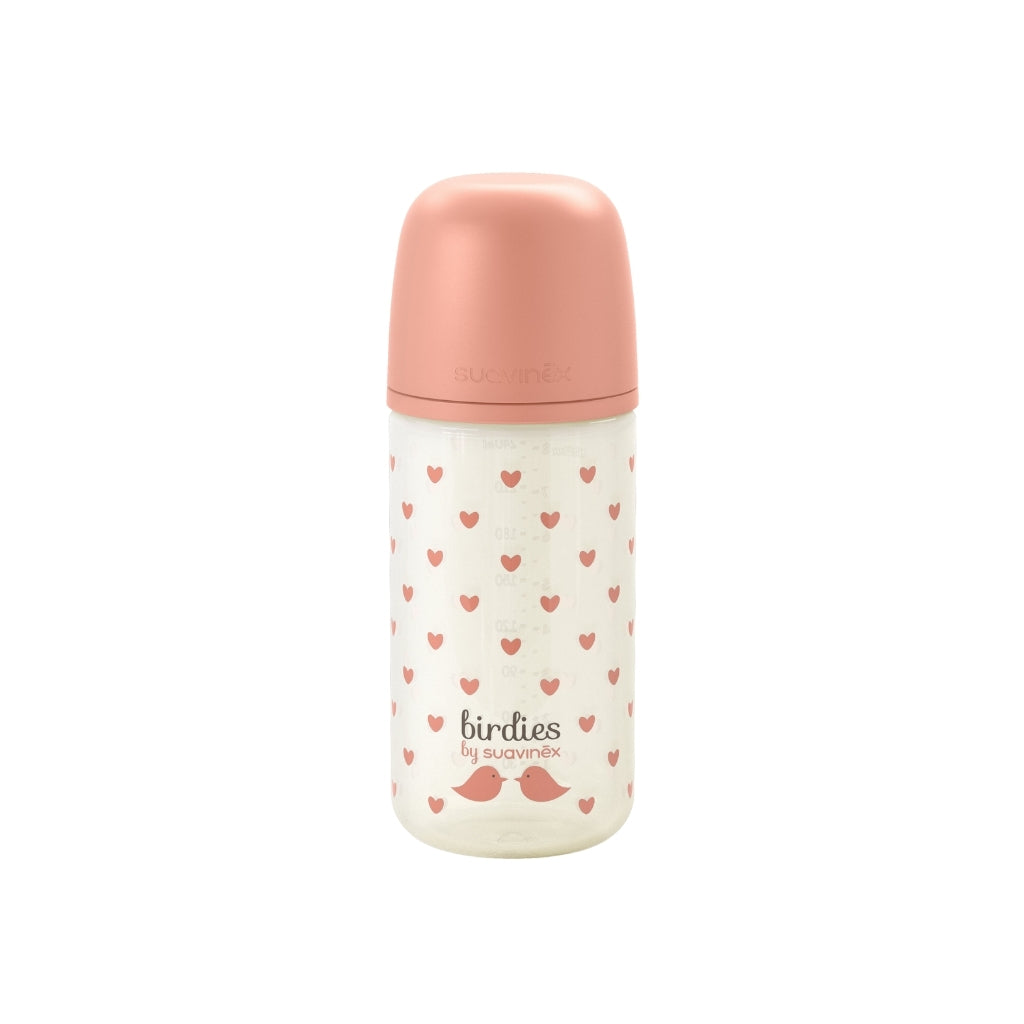 Suavinex Biberon en verre tétine SX Pro S Birdies rose 240 ml