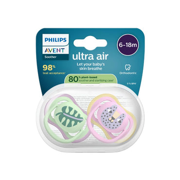 AVENT Fopspeen 6-18 maanden Ultra Air roze/groen design - 2 stuks