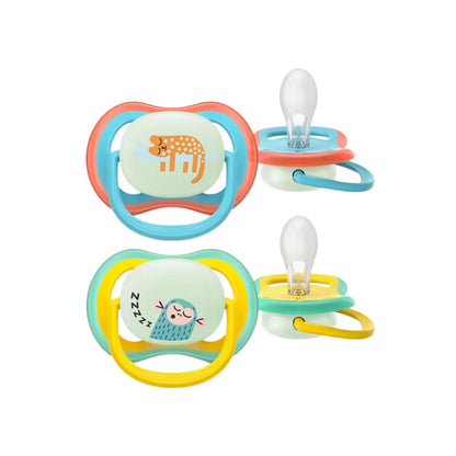 AVENT Fopspeen Ultra Air Nighttime Glow in the Dark +18 M Aap/poes - 2 stuks