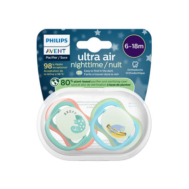 AVENT Fopspeen Ultra Air Nighttime Glow in the Dark 6-18 M Aap/kameleon - 2 stuks