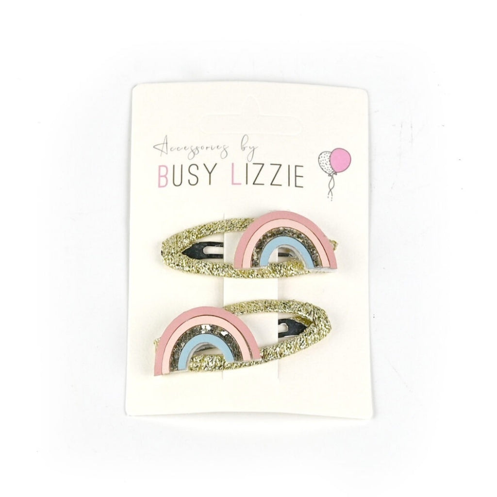 Busy Lizzie Barrettes avec arc-en-ciel doré – 2 pièces
