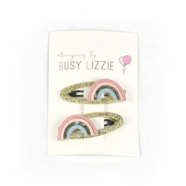 Busy Lizzie Barrettes avec arc-en-ciel doré – 2 pièces