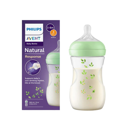 AVENT Biberon Natural Response Deco Violet/Vert 260 ml - 1 pièce surprise