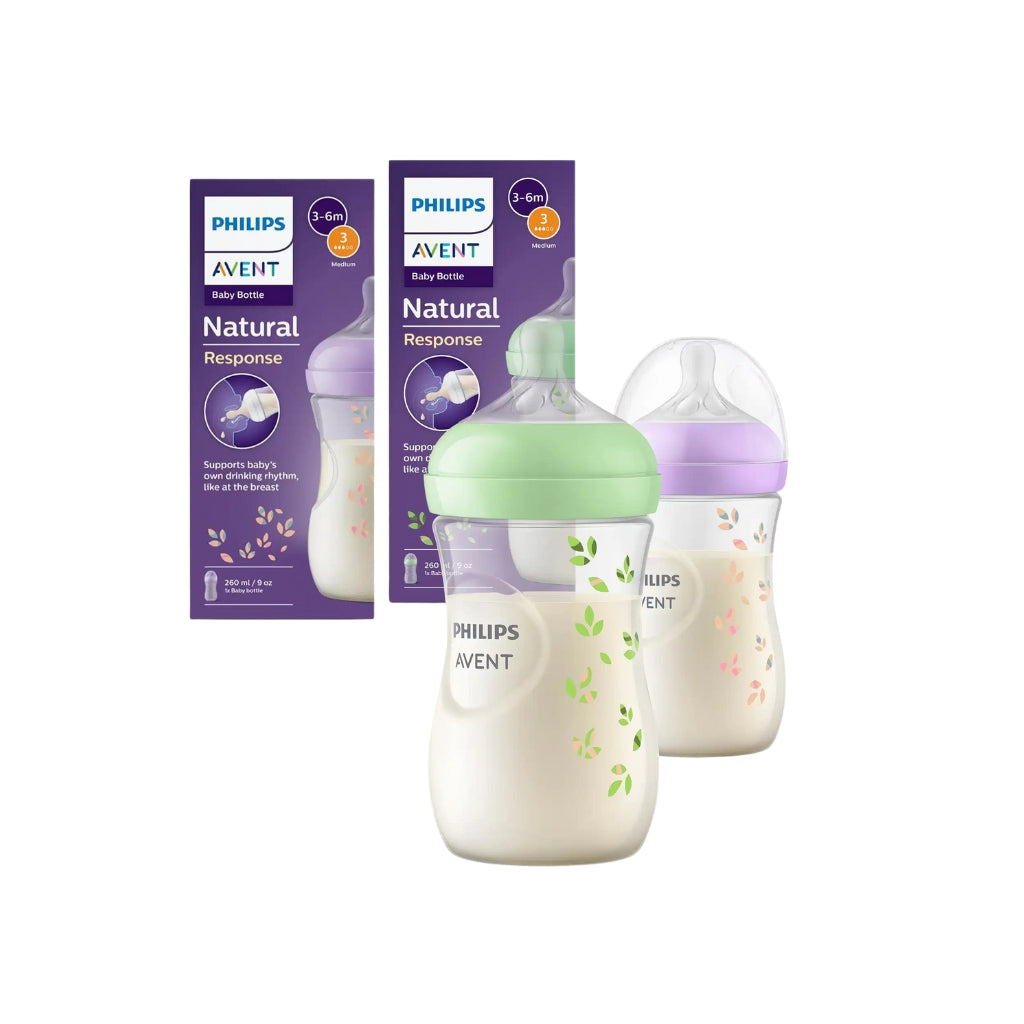 AVENT Biberon Natural Response Deco Violet/Vert 260 ml - 1 pièce surprise