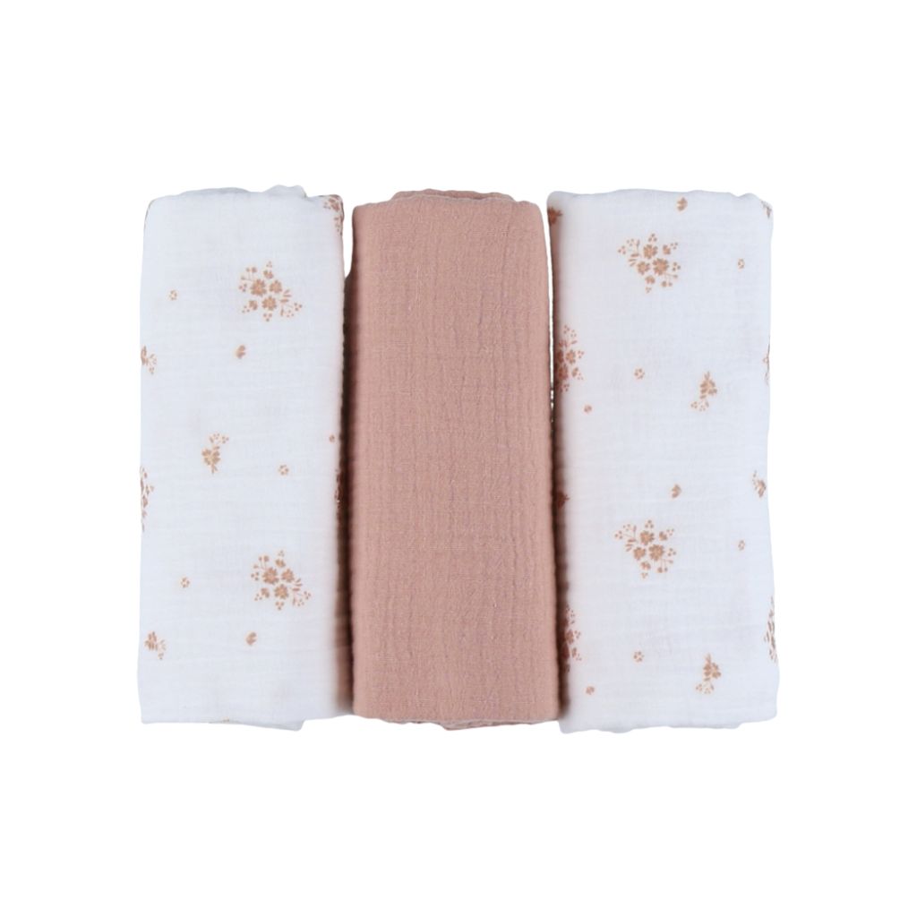 Noukie's Doeken Vintage Flowers Roze/Wit – 3 stuks
