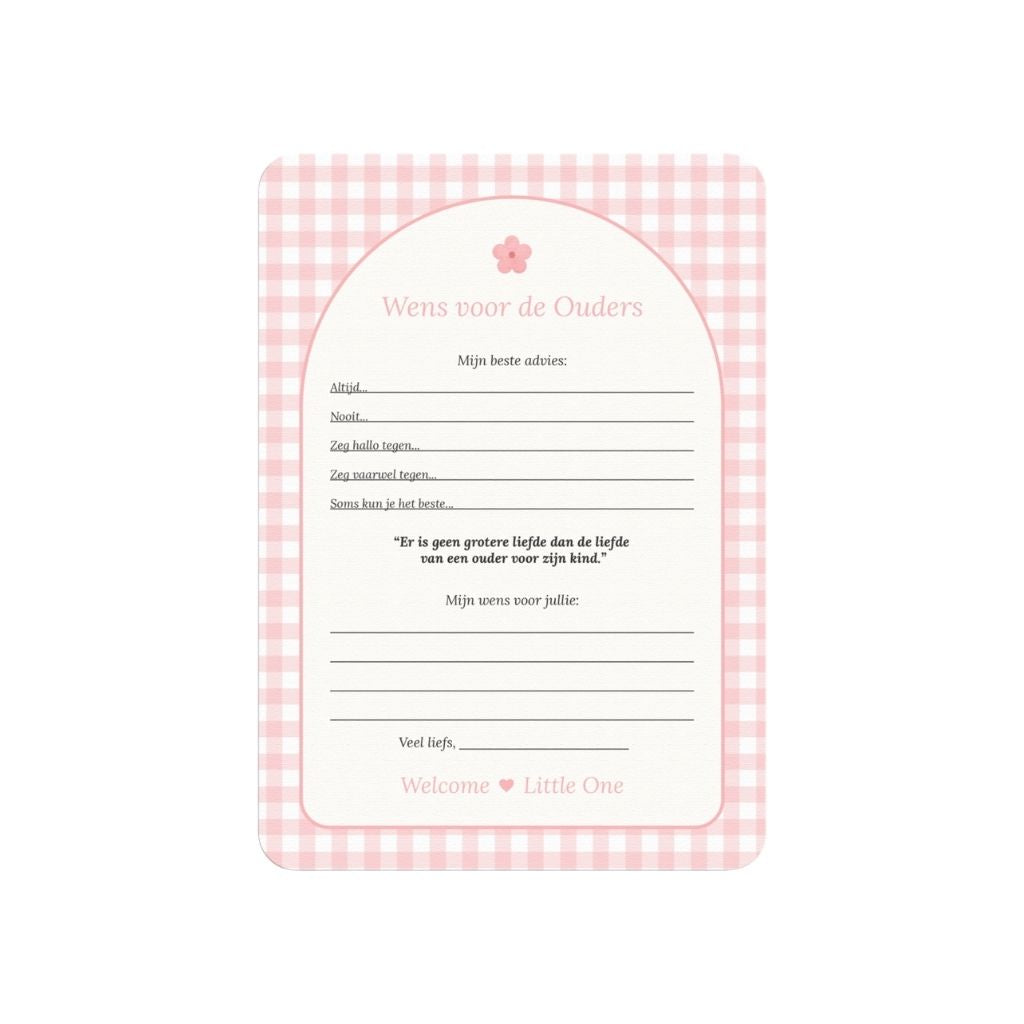 Studio Miron Cartes à remplir Souhaits pour les parents Vichy Rose NL - 10 pièces