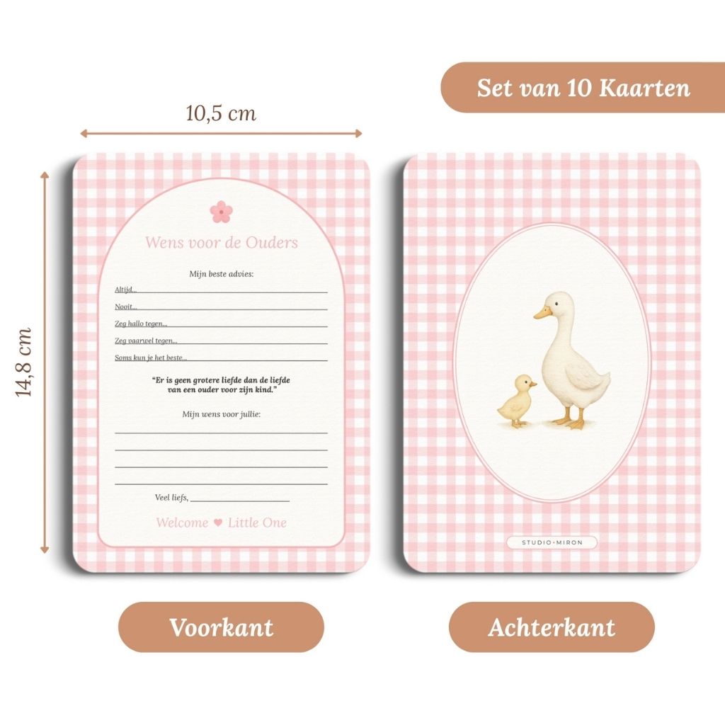 Studio Miron Cartes à remplir Souhaits pour les parents Vichy Rose NL - 10 pièces