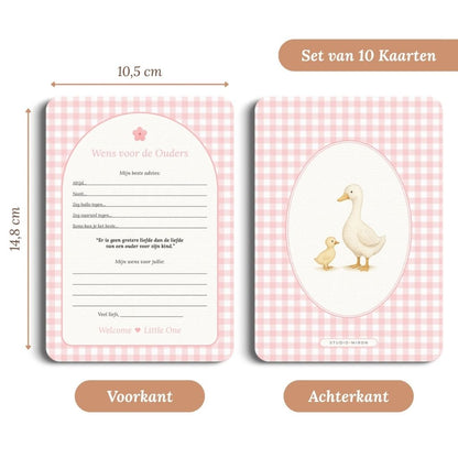 Studio Miron Cartes à remplir Souhaits pour les parents Vichy Rose NL - 10 pièces
