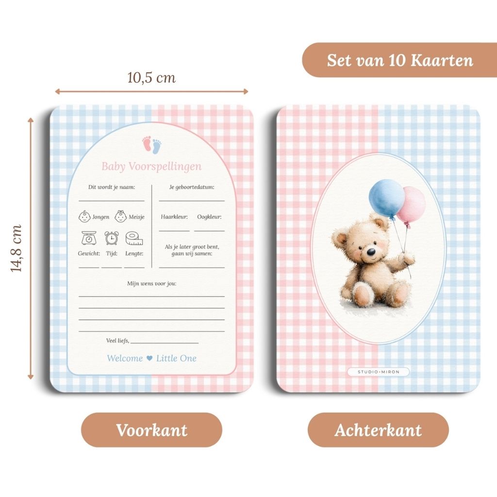 Studio Miron Cartes de Prédictions Bébé Vichy Rose/Bleu NL - 10 pièces