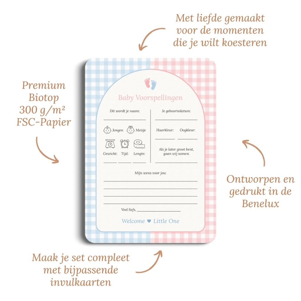 Studio Miron Cartes de Prédictions Bébé Vichy Rose/Bleu NL - 10 pièces