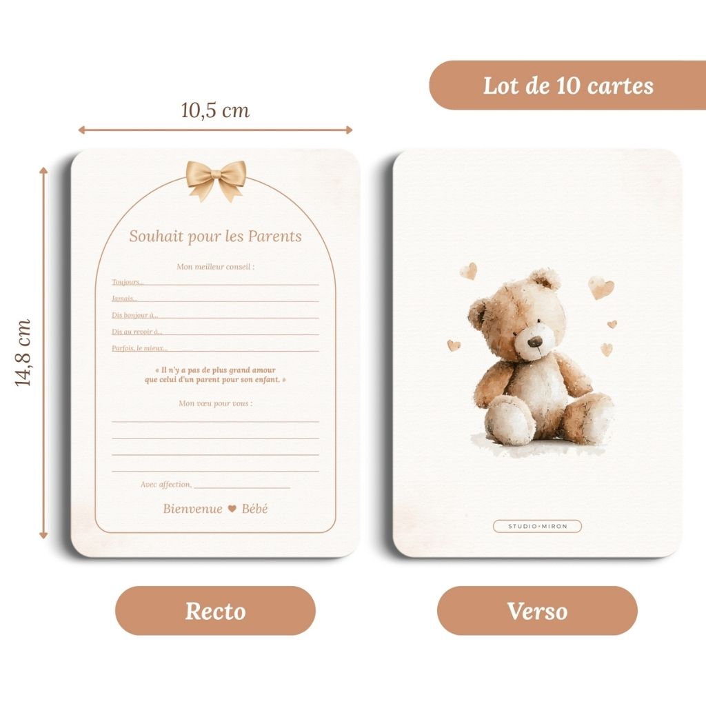 Studio Miron Cartes de vœux Boho Beige avec Ourson - 10 pièces
