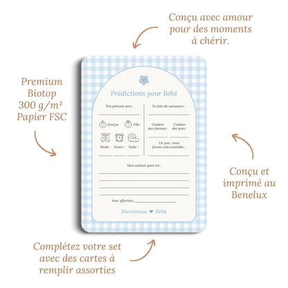 Studio Miron Cartes de prédictions pour bébé Vichy Bleu FR - 10 pièces