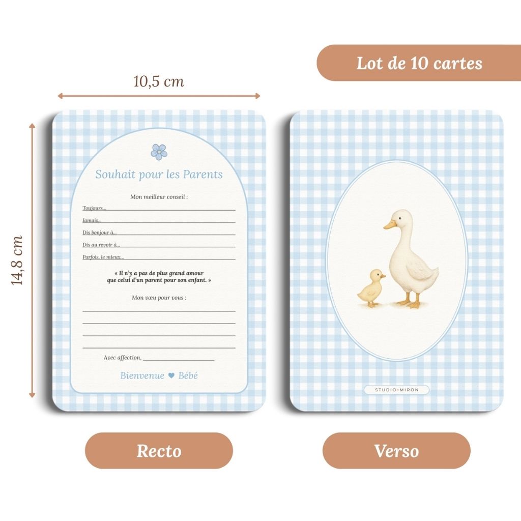 Studio Miron Cartes de vœux Vichy Bleu – 10 pièces