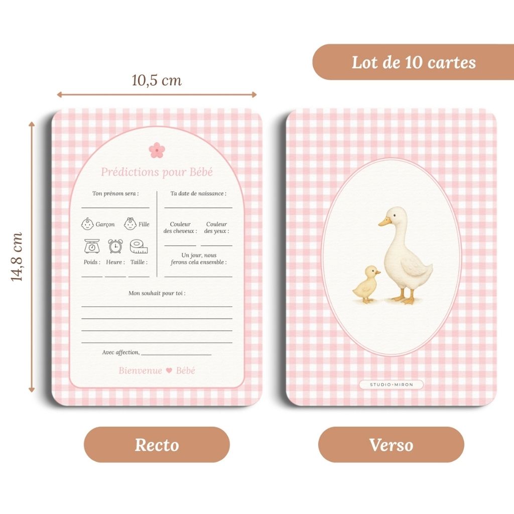 Studio Miron Cartes de prédictions pour bébé Vichy Rose FR - 10 pièces