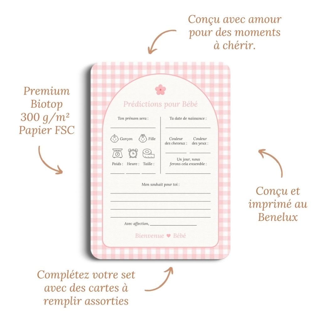 Studio Miron Cartes de prédictions pour bébé Vichy Rose FR - 10 pièces