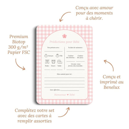 Studio Miron Cartes de prédictions pour bébé Vichy Rose FR - 10 pièces