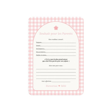 Studio Miron Cartes à remplir vœux pour les parents Vichy Rose - 10 pièces