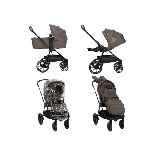 Nuna 2-en-1 Poussette TRIV LX Chestnut + Nacelle Chestnut (Châssis Black) + Chancelière + Housse De Pluie + Gants