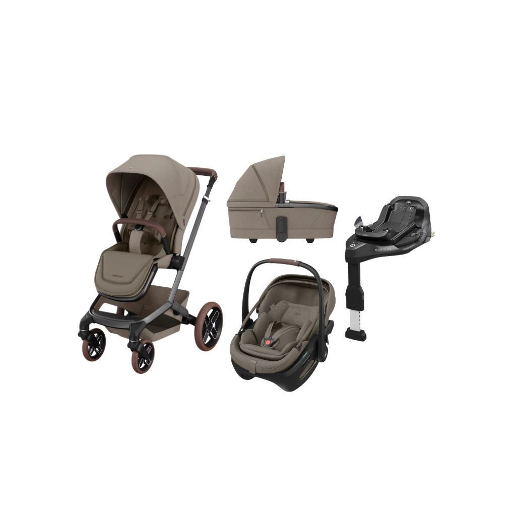 Maxi-Cosi Poussette Fame Twillic Truffle + Nacelle + Base FamilyFix Slide Pro + Coral Slide Pro Oak Truffle