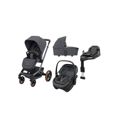 Maxi-Cosi Kinderwagen Fame Twillic Graphite + draagmand + Basis FamilyFix Slide Pro + Coral Slide Pro Moon Graphite