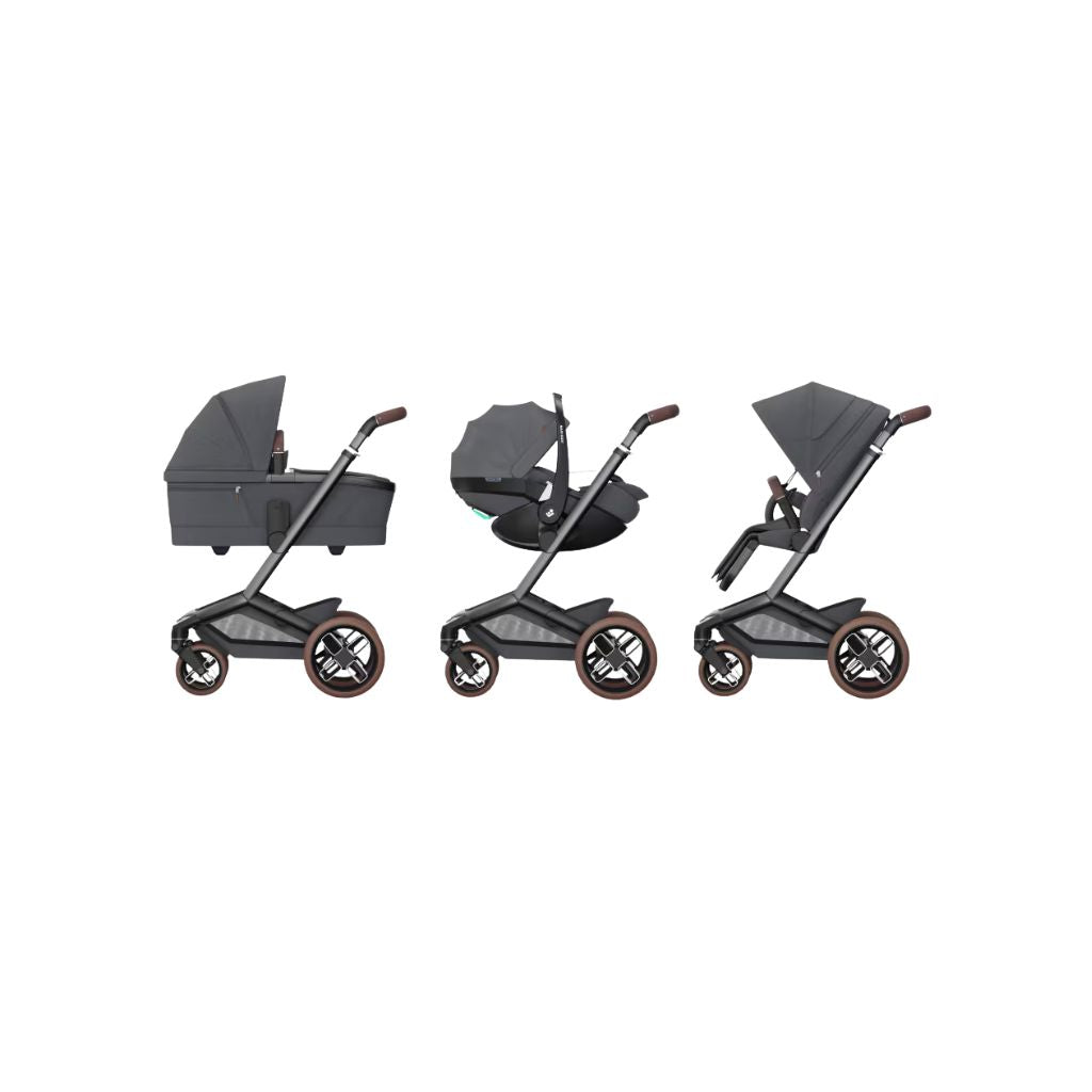 Maxi-Cosi Kinderwagen Fame Twillic Graphite + draagmand + Basis FamilyFix Slide Pro + Coral Slide Pro Moon Graphite