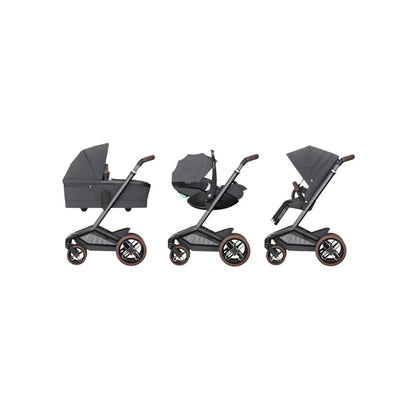Maxi-Cosi Kinderwagen Fame Twillic Graphite + draagmand + Basis FamilyFix Slide Pro + Coral Slide Pro Moon Graphite
