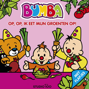 Bumba Livre en carton avec volets - Op, op, ik eet mijn groenten op NL