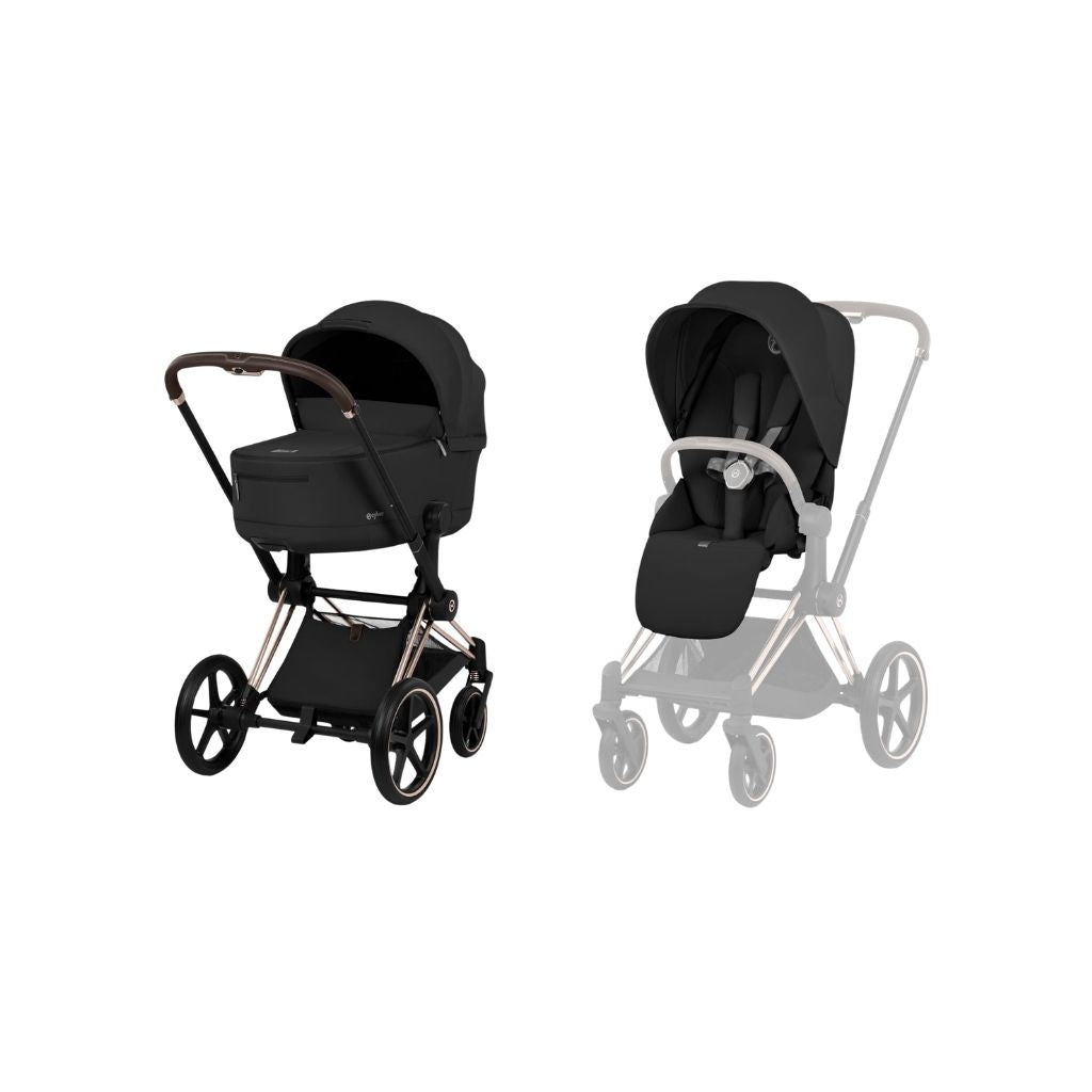 Cybex Pousette 2 en 1 Priam Sepia Black + Nacelle pliante Sepia Black (Châssis Rose Gold)