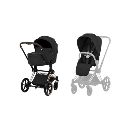 Cybex Pousette 2 en 1 Priam Sepia Black + Nacelle pliante Sepia Black (Châssis Rose Gold)