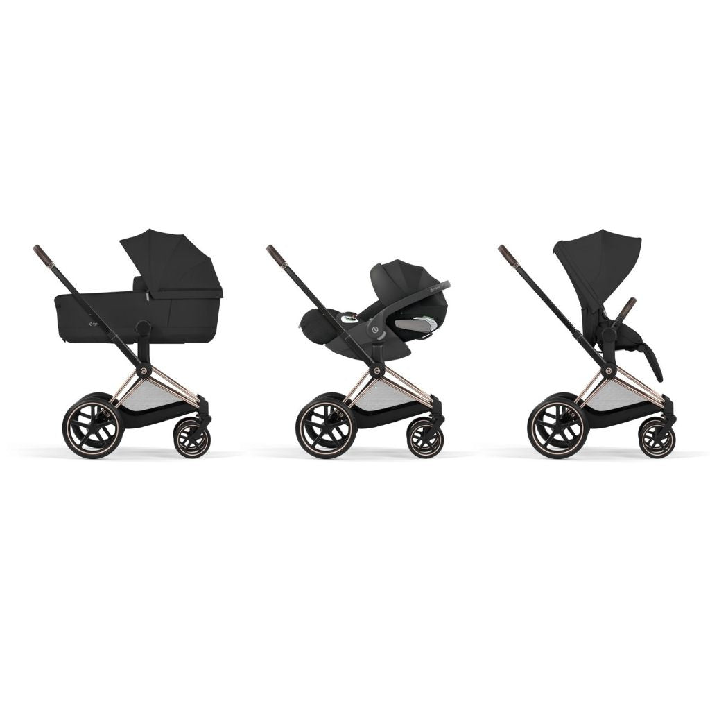 Cybex Pousette 2 en 1 Priam Sepia Black + Nacelle pliante Sepia Black (Châssis Rose Gold)