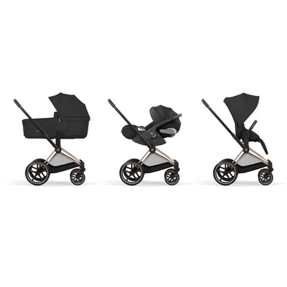 Cybex Pousette 2 en 1 Priam Sepia Black + Nacelle pliante Sepia Black (Châssis Rose Gold)