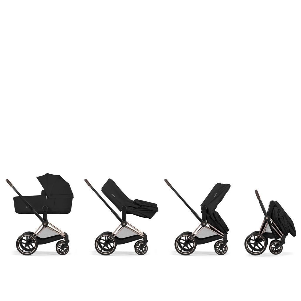 Cybex Pousette 2 en 1 Priam Sepia Black + Nacelle pliante Sepia Black (Châssis Rose Gold)