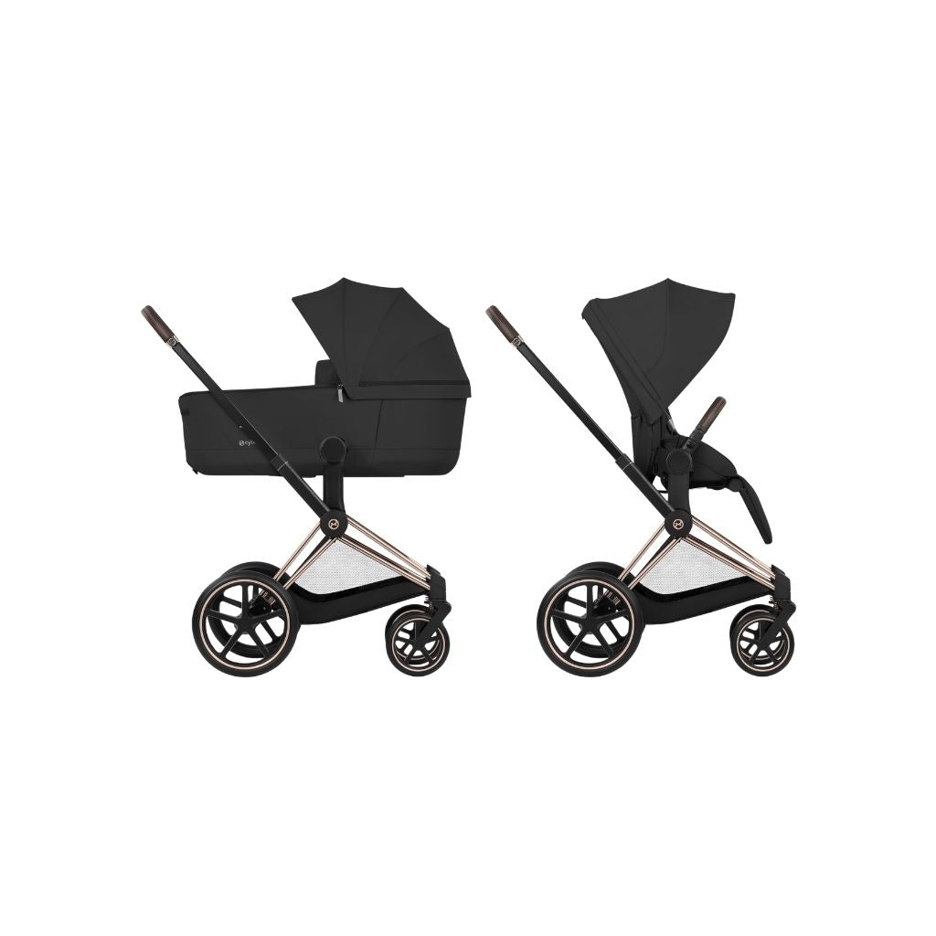 Cybex Pousette 2 en 1 Priam Sepia Black + Nacelle pliante Sepia Black (Châssis Rose Gold)