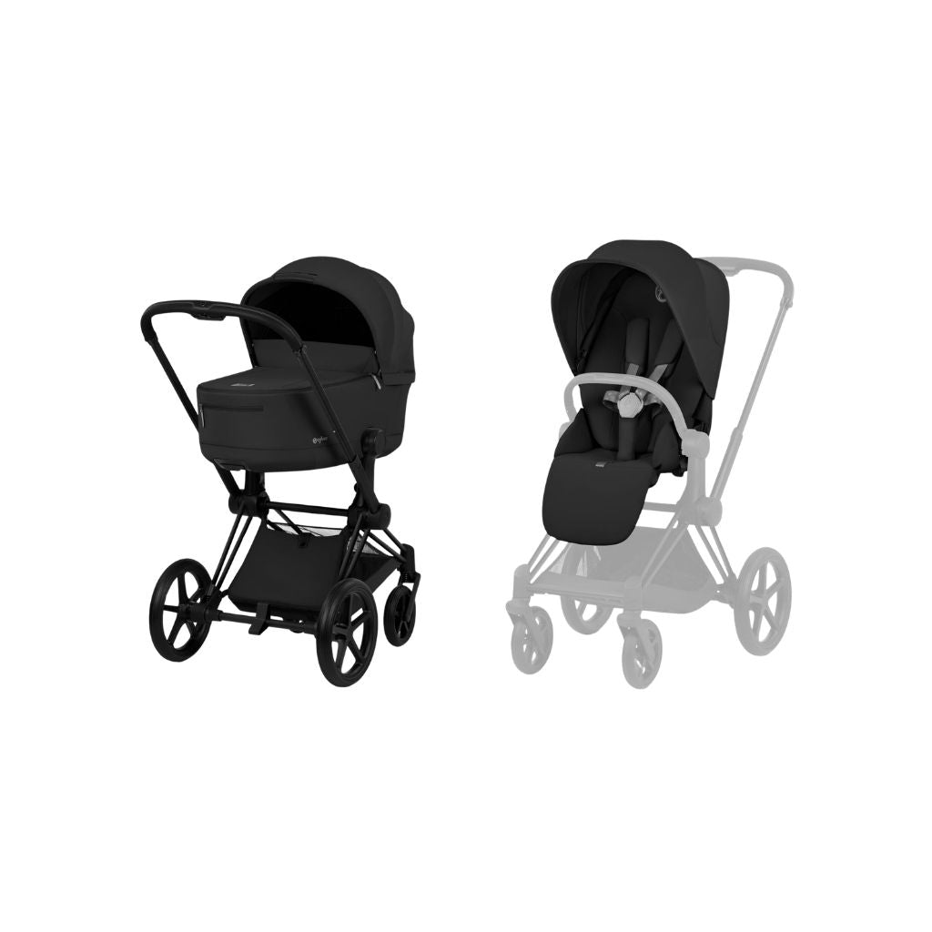 Cybex 2-in-1 Kinderwagen Priam Sepia Black + Draagmand Sepia Black (onderstel Matt Black)